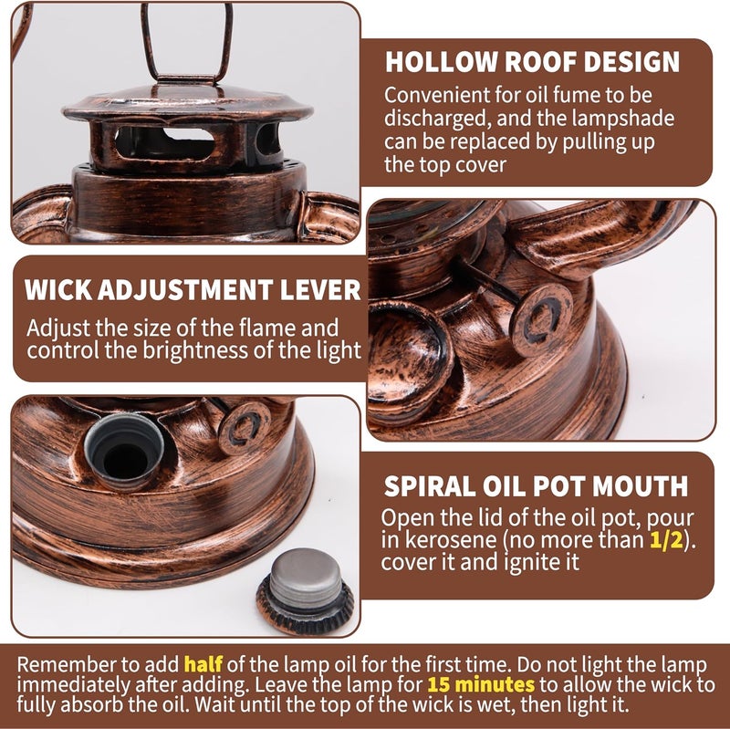 YAKii 2 Pack Vintage Oil Lamp Hurricane Lantern Kerosene Lantern for Indoor Outdoors Decorative Hanging Metal Oil Lanterns with Wick for Hiking Emergency Camping Party Decoration - Image 3